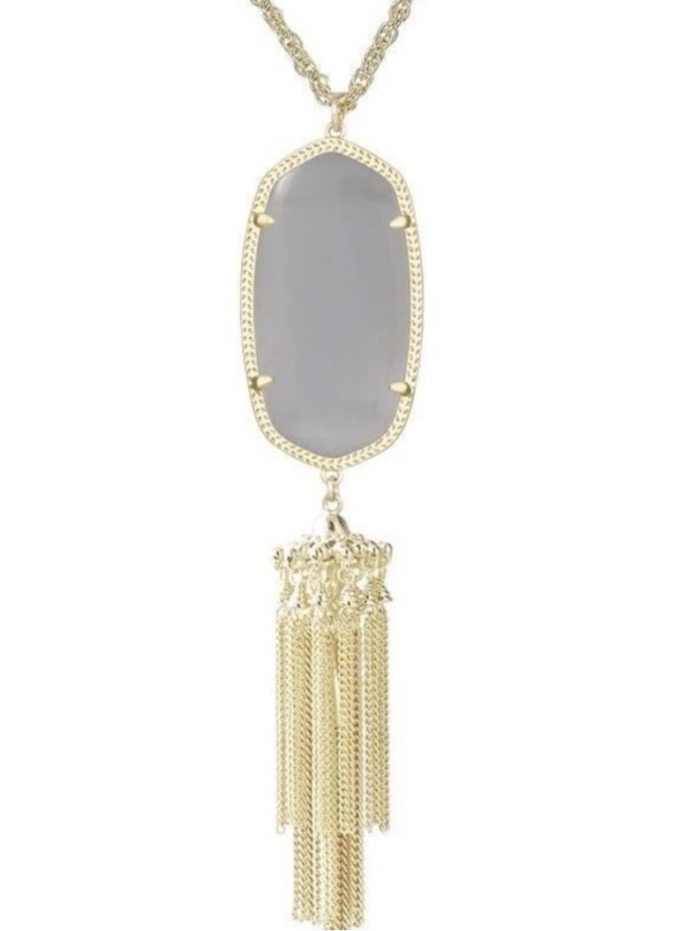 Kendra Scott Rayne Gold Tassel Pendant Necklace with slate Cat’s eye